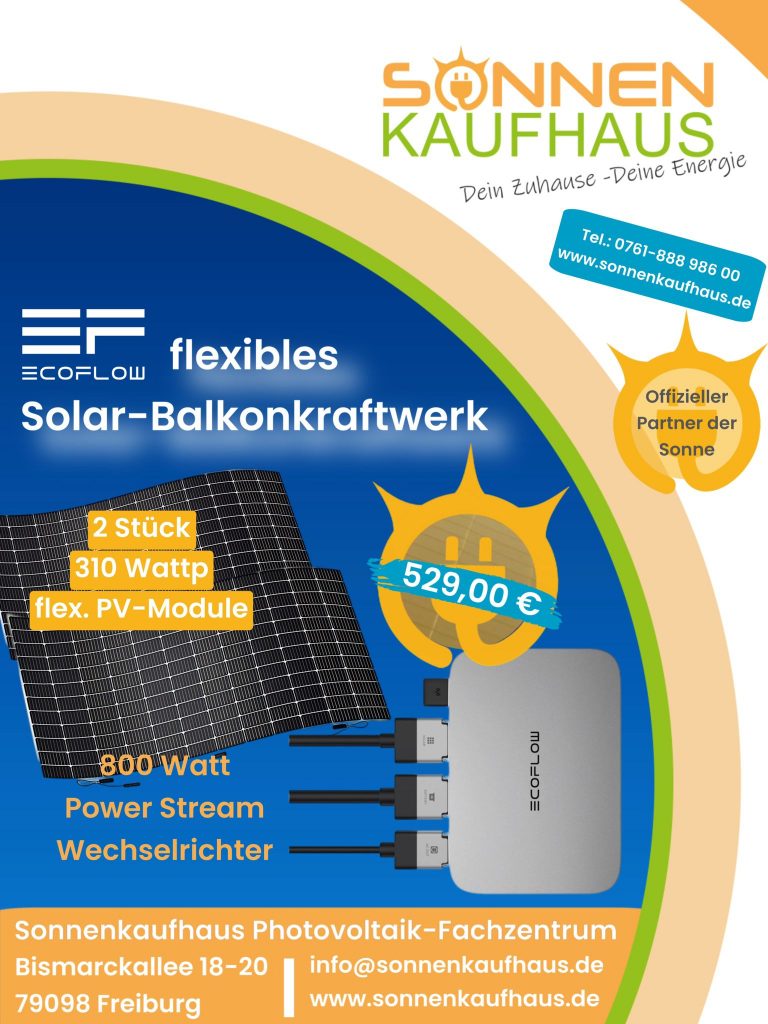 Flexibles Solar Balkonkraftwerk im Sonnenkaufhaus Freiburg